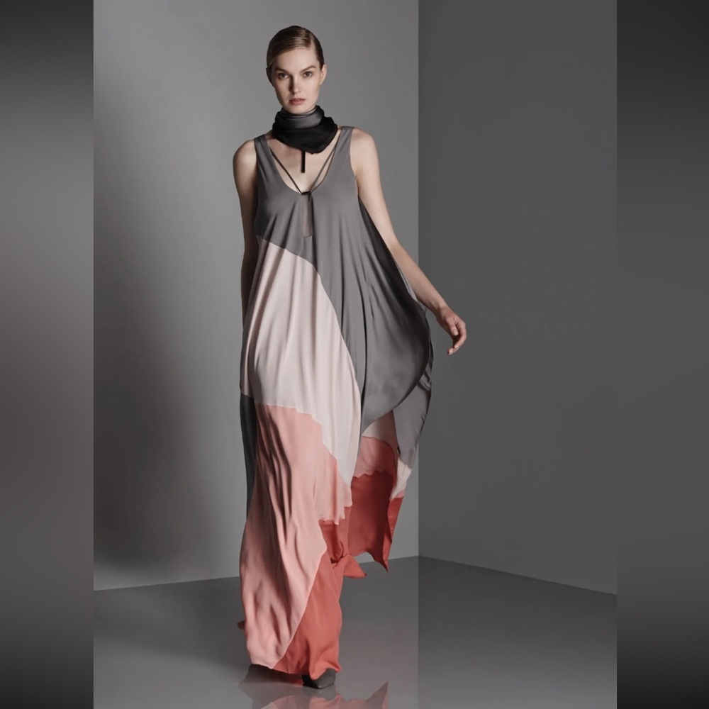 Halston Heritage Resort 2015 Runway Draped Colorblock Maxi Dress Sz XS